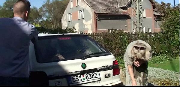  Doggystyle fucking old blonde mother-in-law outdoors